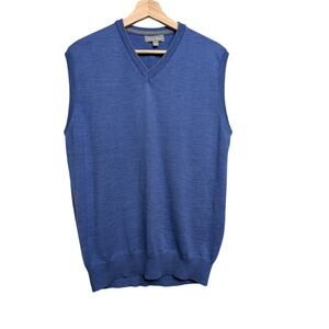 Toscano Firenze Men's L Merino Wool Sweater Vest Blue V-Neck Coastal Grandpacore
